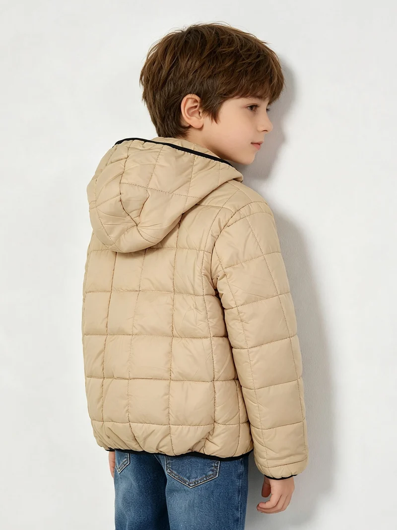 Giubbotto imbottito da bambino reversibile con cappuccio e zip - nero