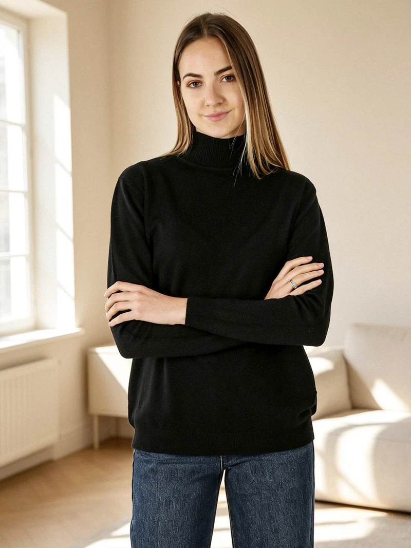 Maglia donna a lupetto - nero