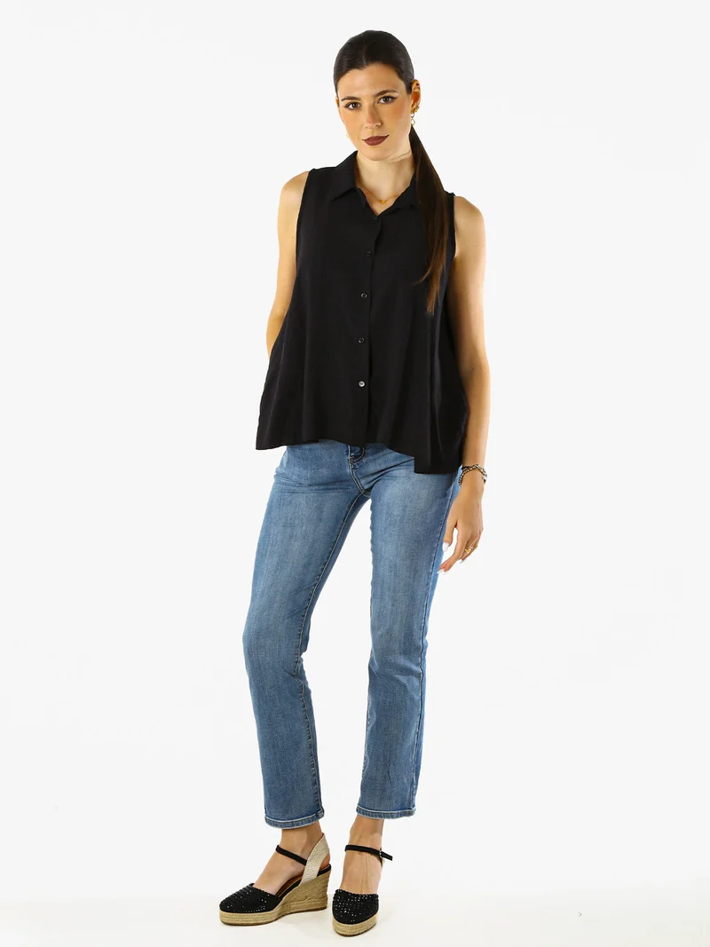 Top donna a camicia senza maniche - nero