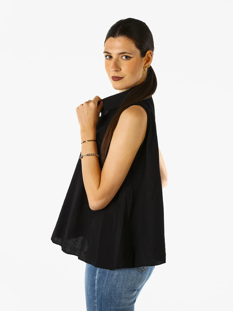 Top donna a camicia senza maniche - nero