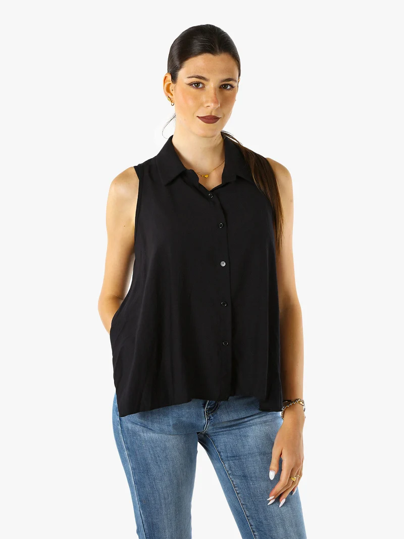 Top donna a camicia senza maniche - nero