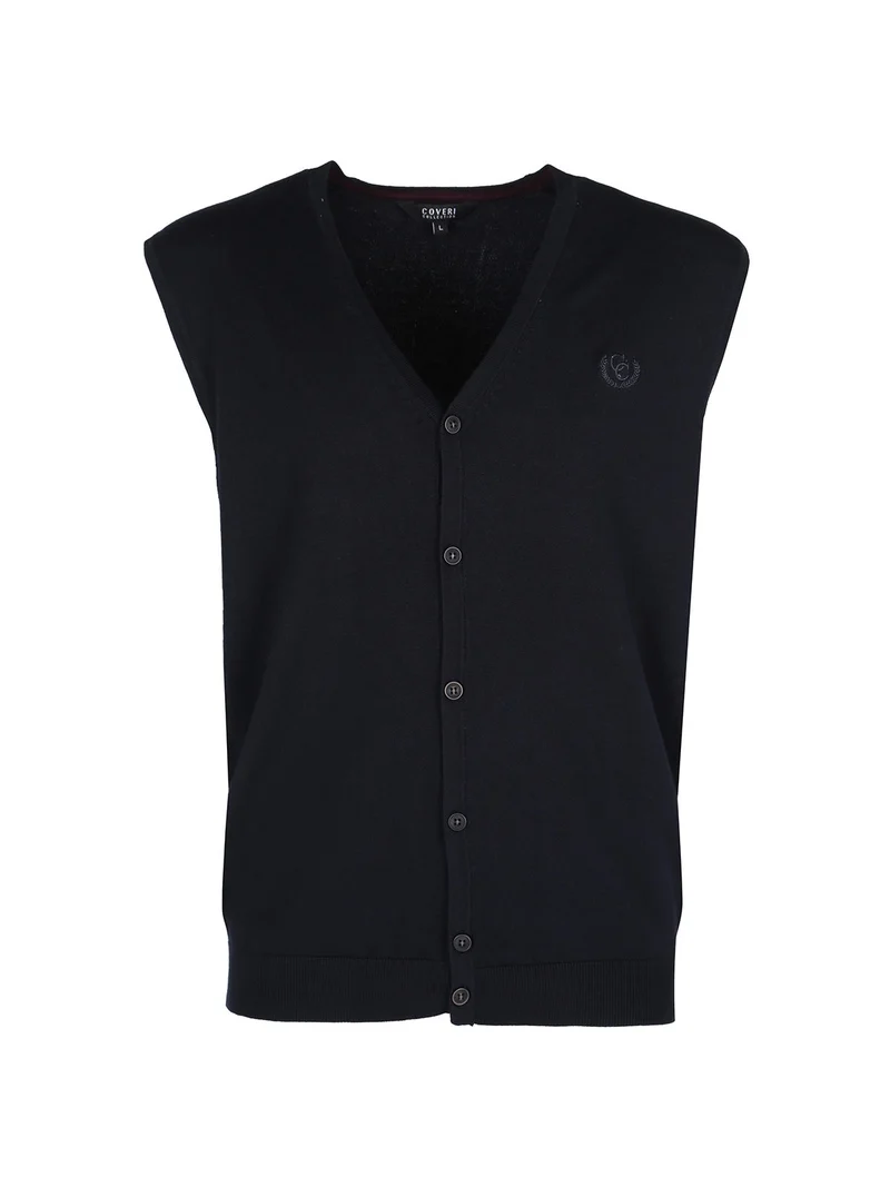 Gilet in maglia da uomo con bottoni - blu scuro