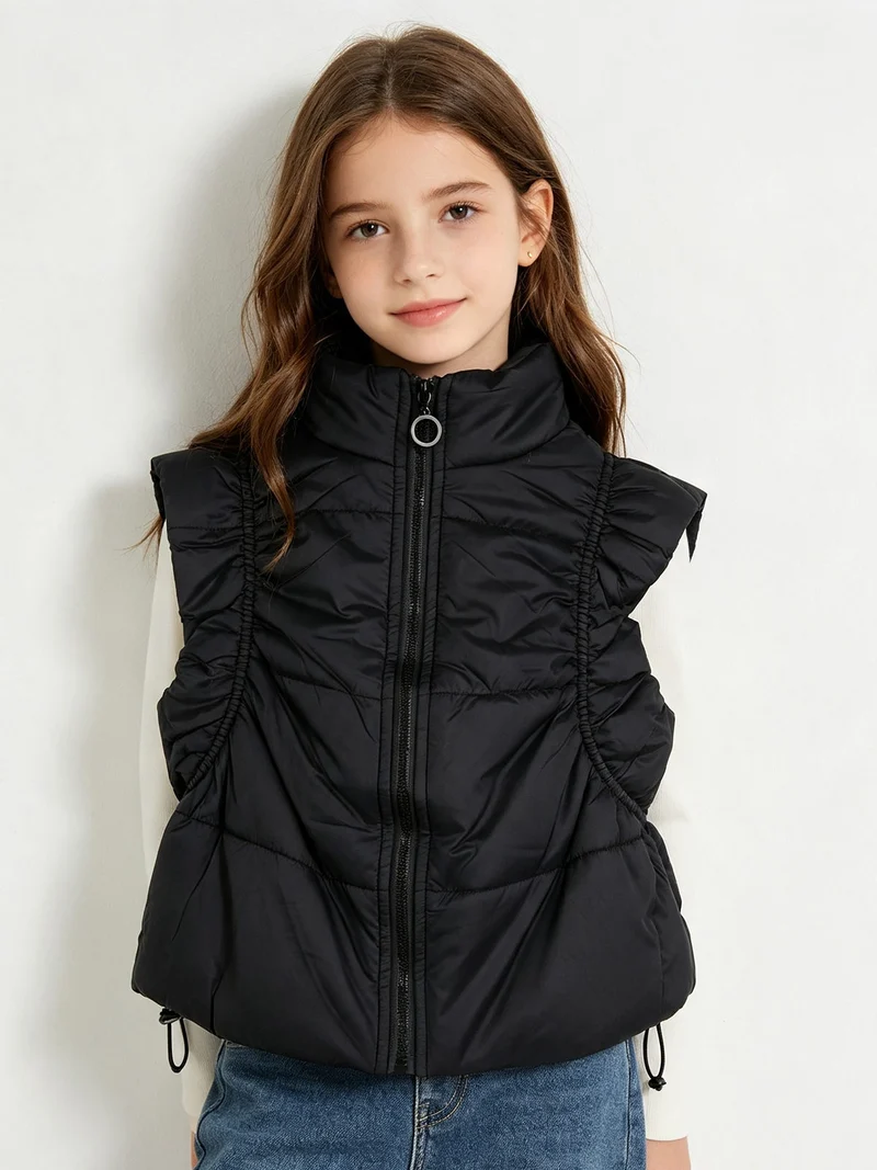 Gilet cropped da bambina imbottito - nero