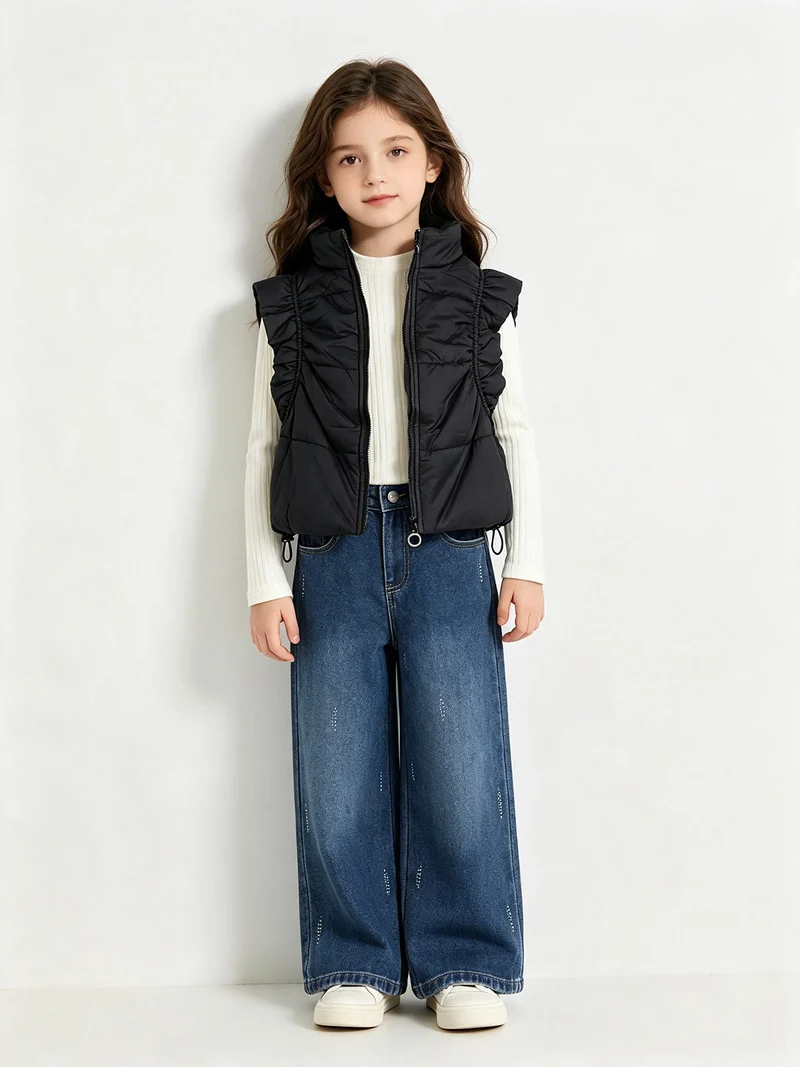 Gilet cropped da bambina imbottito - nero