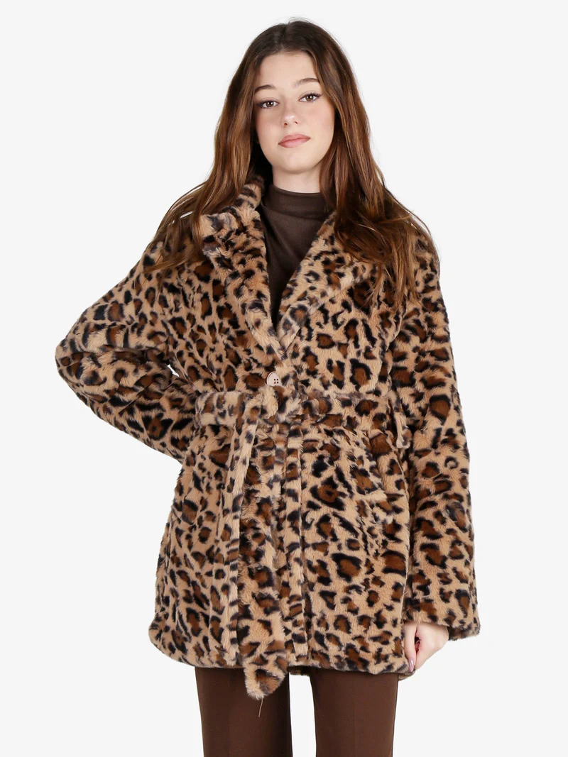 Cappotto donna animalier in pelliccia sintetica - multicolore