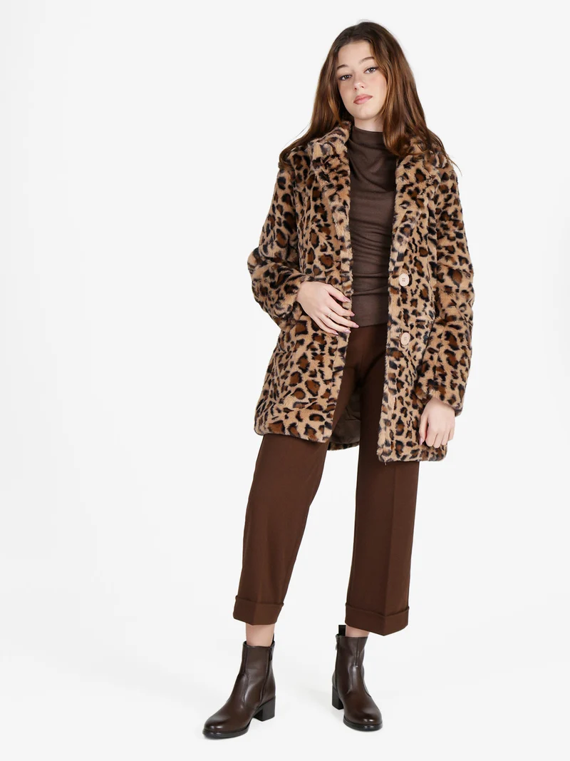 Cappotto donna animalier in pelliccia sintetica - multicolore