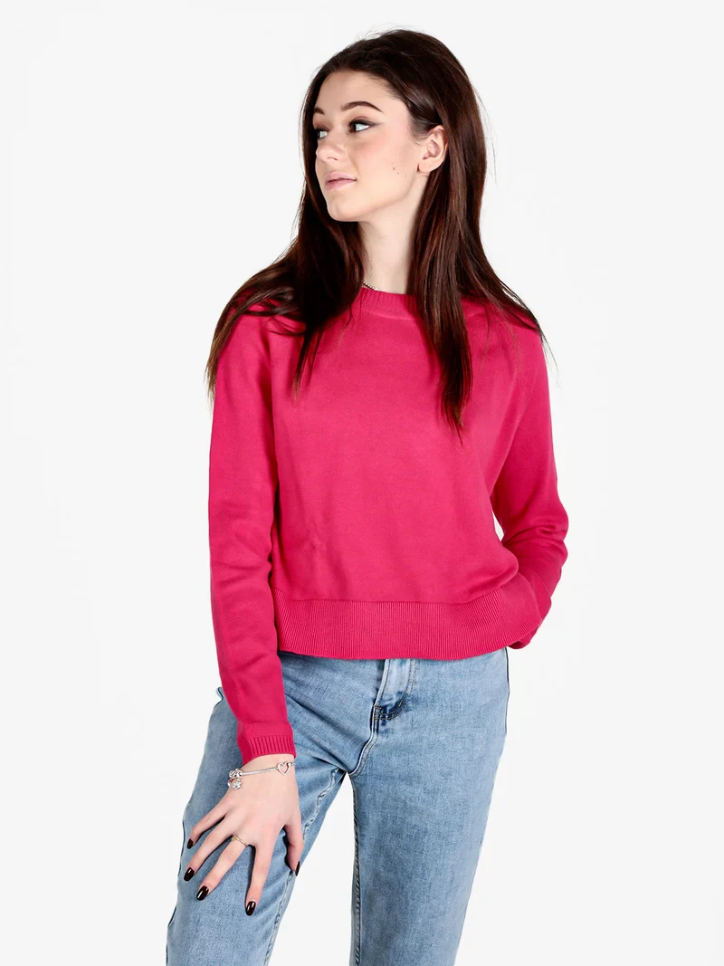 Pullover donna girocollo in maglia - anguria
