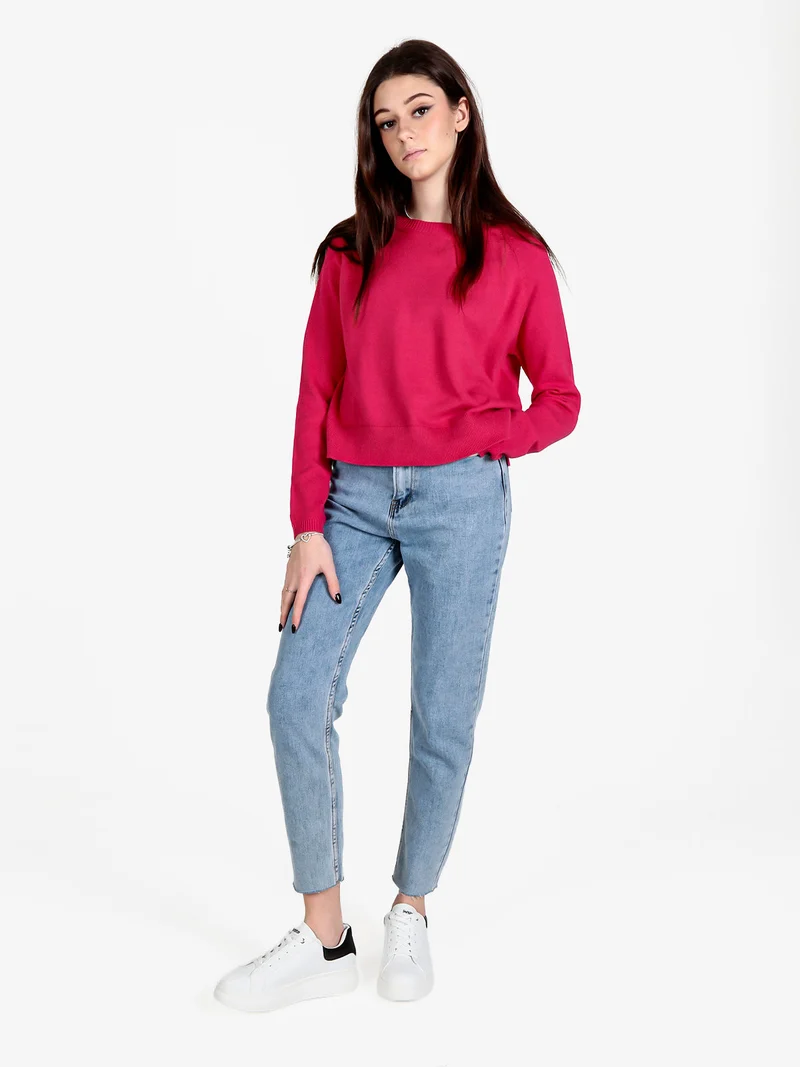 Pullover donna girocollo in maglia - anguria