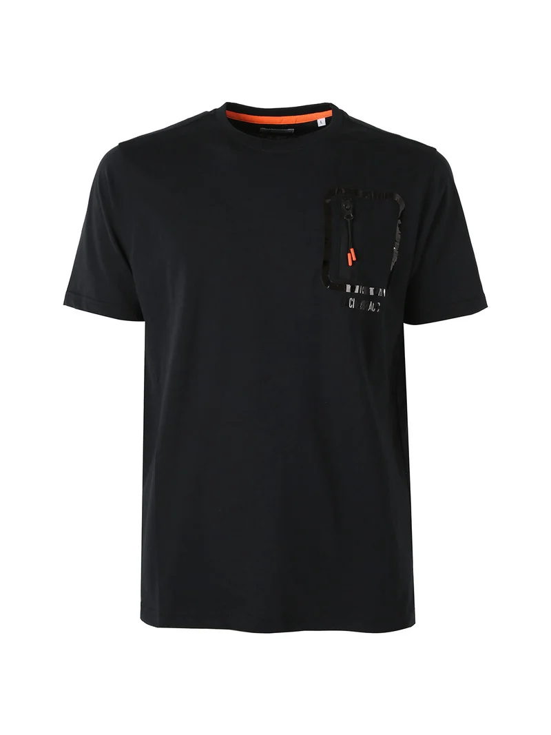 T-shirt girocollo da uomo in cotone con taschino e zip - nero