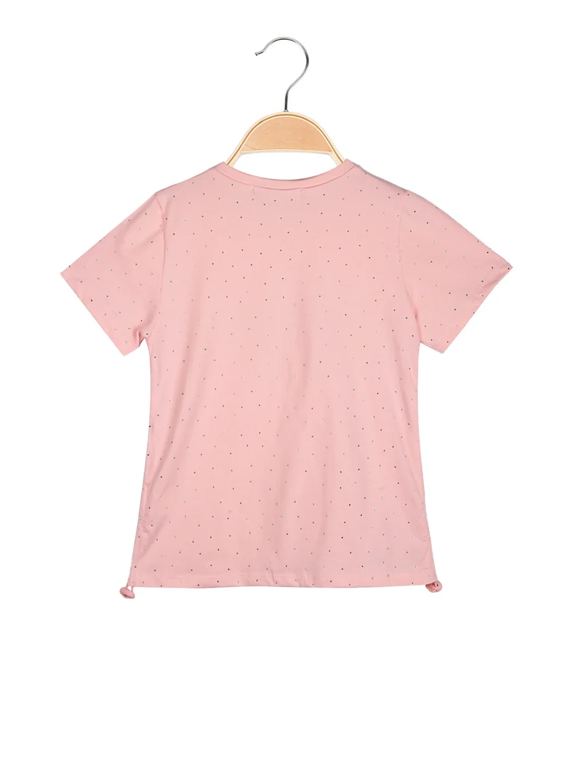 T-shirt da bambina con strass e scritta glitter - rosa