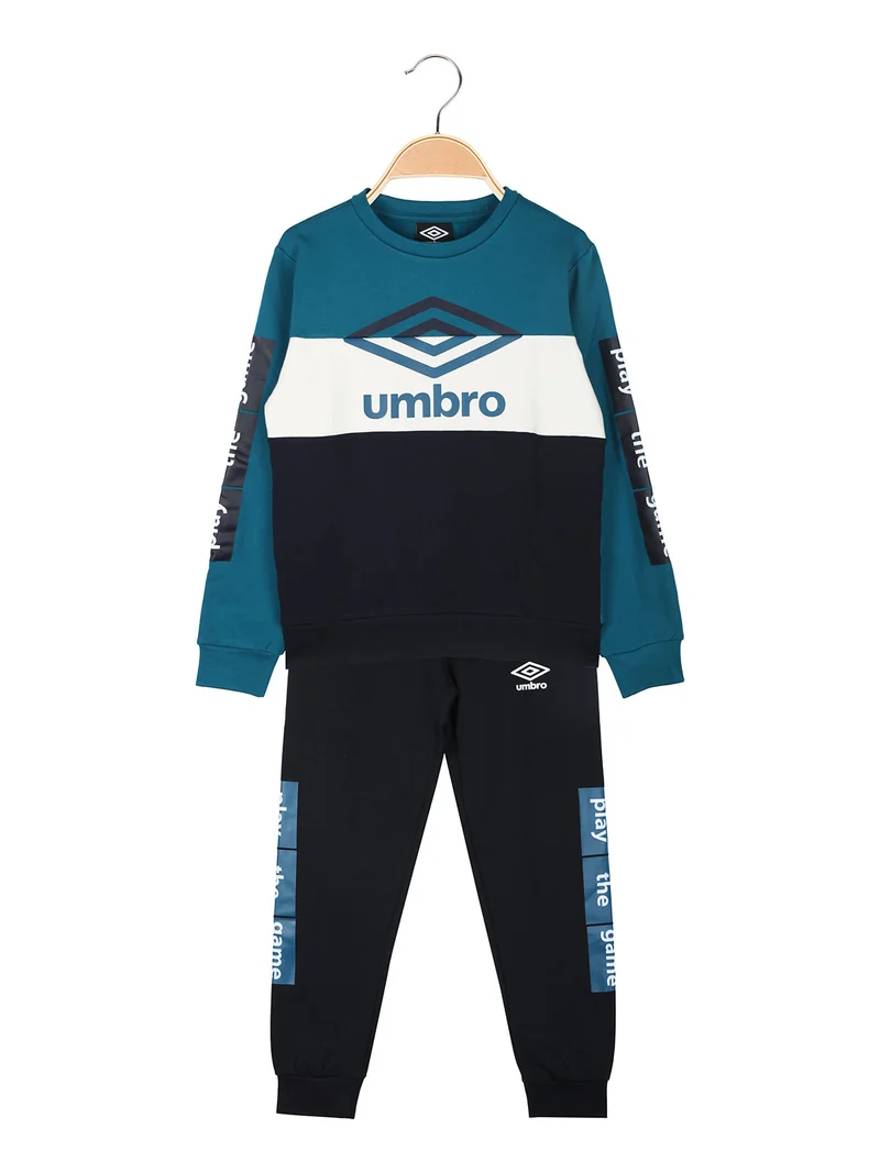 Completo tuta da bambino 2 pezzi con interno felpato - ottanio