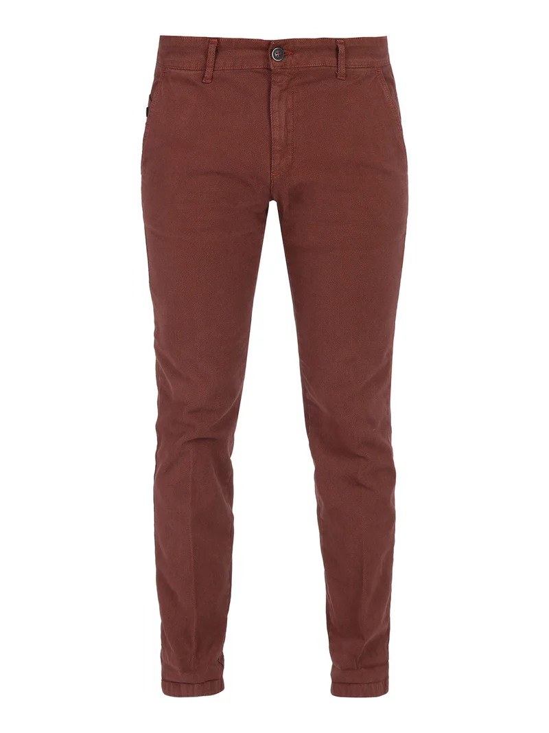 Pantaloni slim fit da uomo in cotonte texturizzato - cuoio