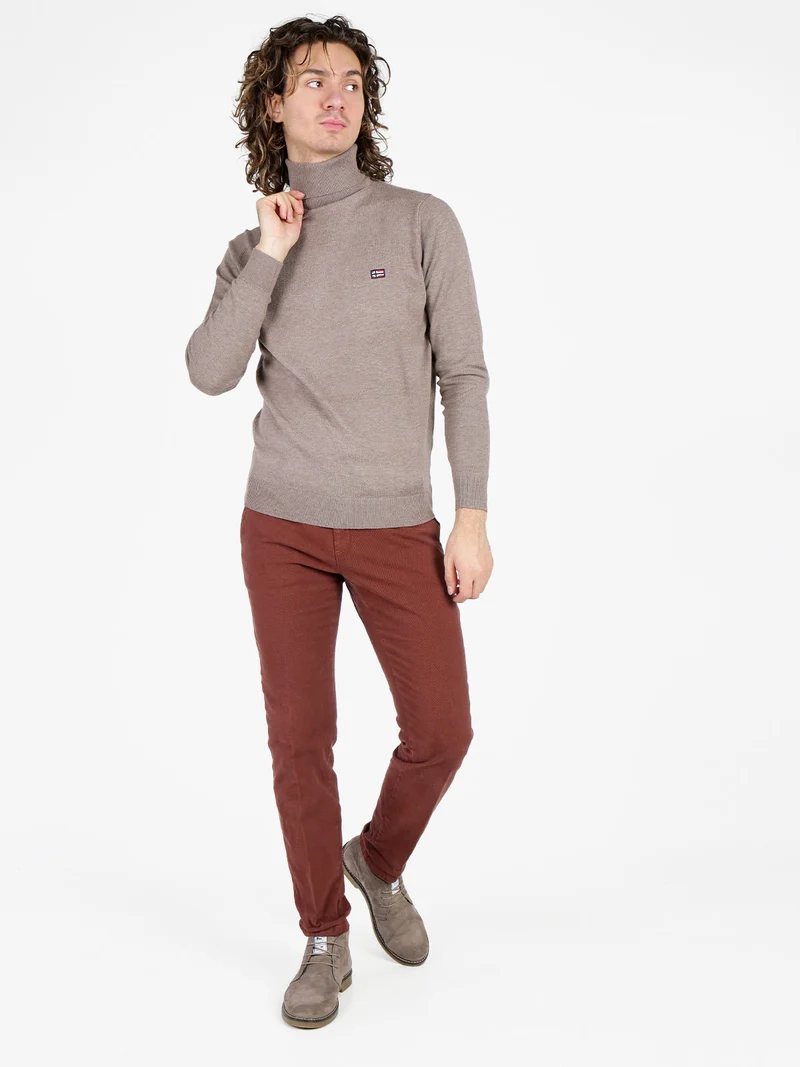 Pantaloni slim fit da uomo in cotonte texturizzato - cuoio