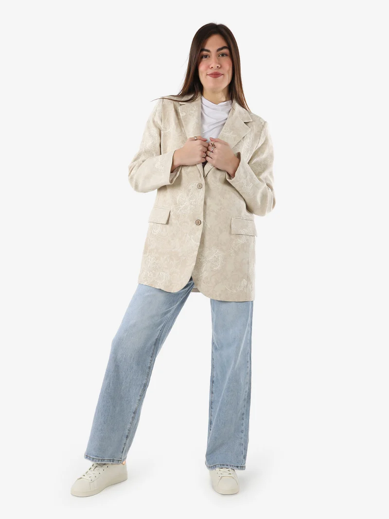 Blazer donna oversize in cotone con ricami - beige