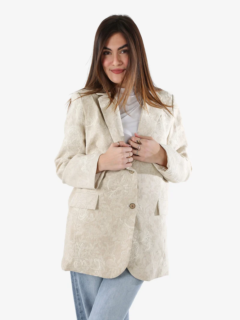 Blazer donna oversize in cotone con ricami - beige