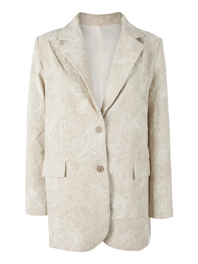 Blazer donna oversize in cotone con ricami - beige