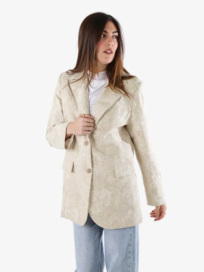 Blazer donna oversize in cotone con ricami - beige
