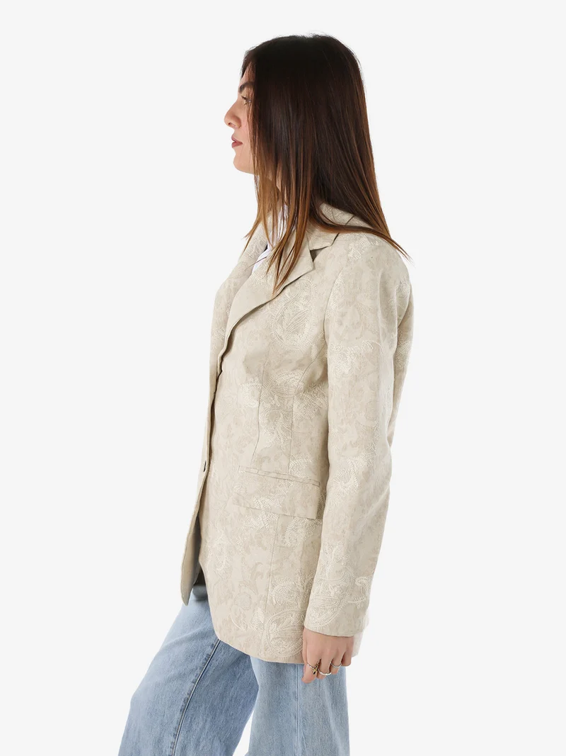 Blazer donna oversize in cotone con ricami - beige
