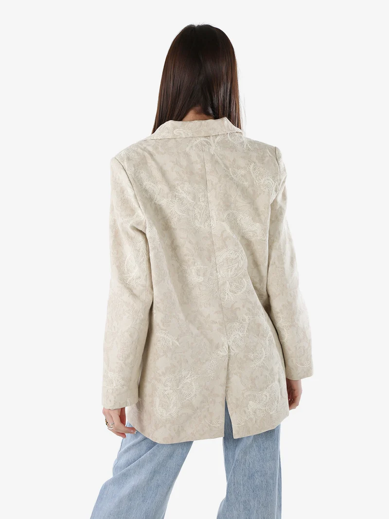 Blazer donna oversize in cotone con ricami - beige