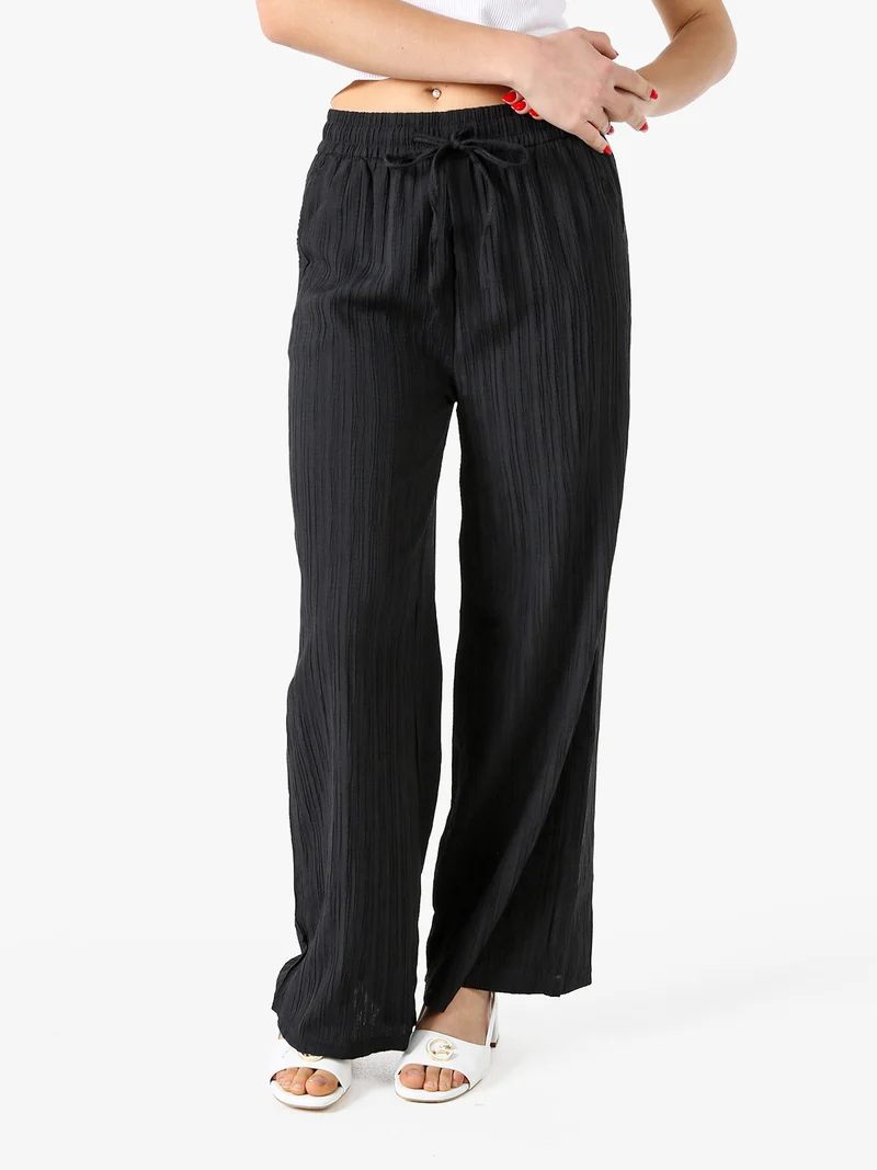 Pantaloni donna a palazzo con coulisse - nero