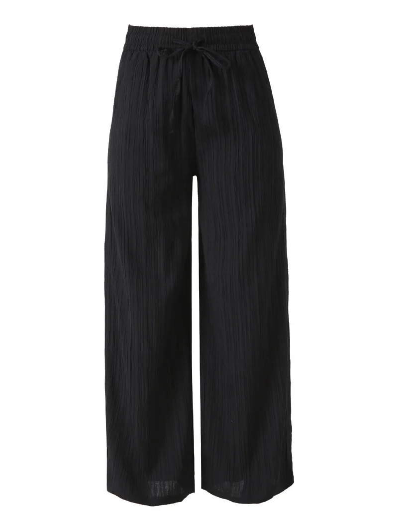 Pantaloni donna a palazzo con coulisse - nero
