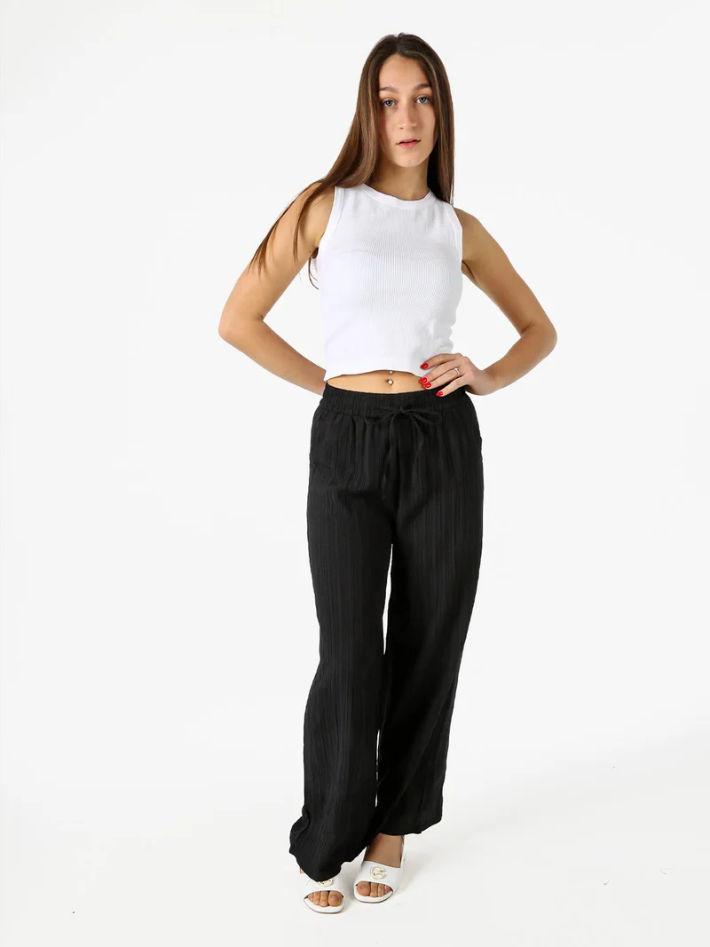 Pantaloni donna a palazzo con coulisse - nero