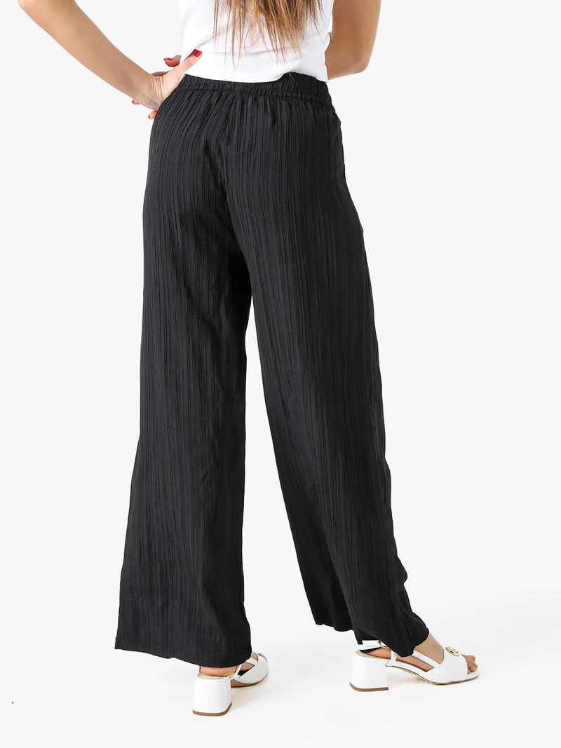 Pantaloni donna a palazzo con coulisse - nero