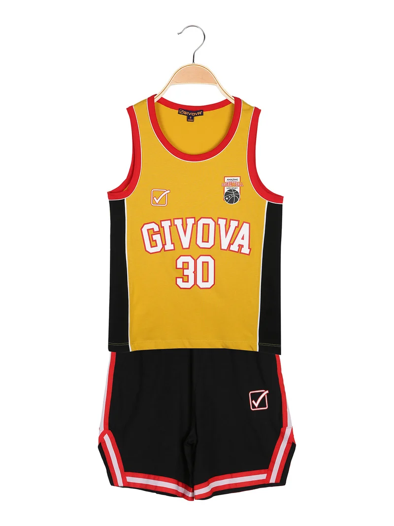 Completo corto da ragazzo con canotta sportiva e bermuda - giallo