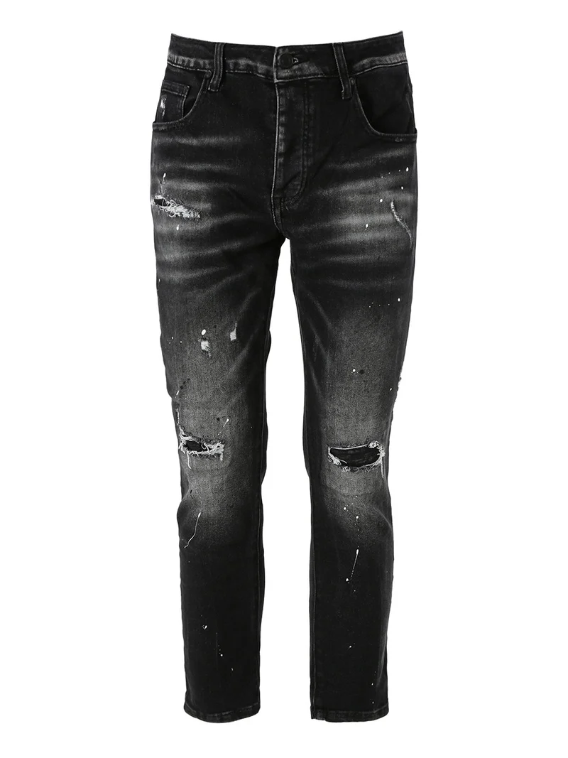 Jeans skinny da uomo con strappi - nero