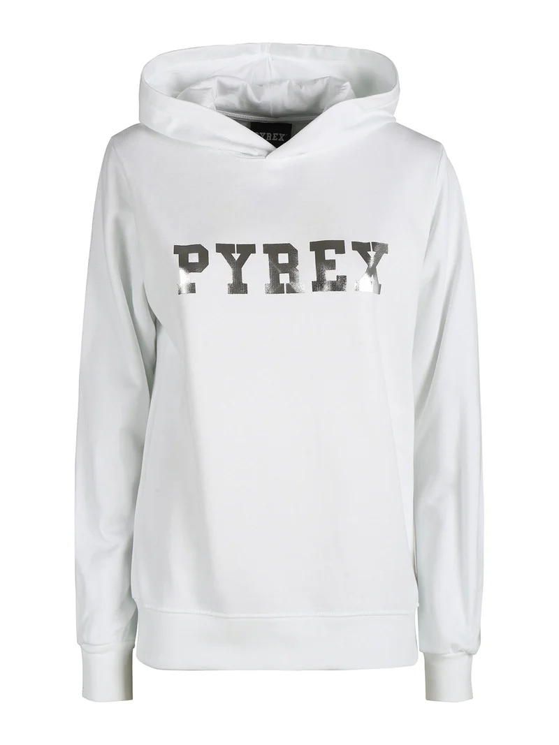 Felpa donna in cotone con cappuccio e stampa logo - bianco