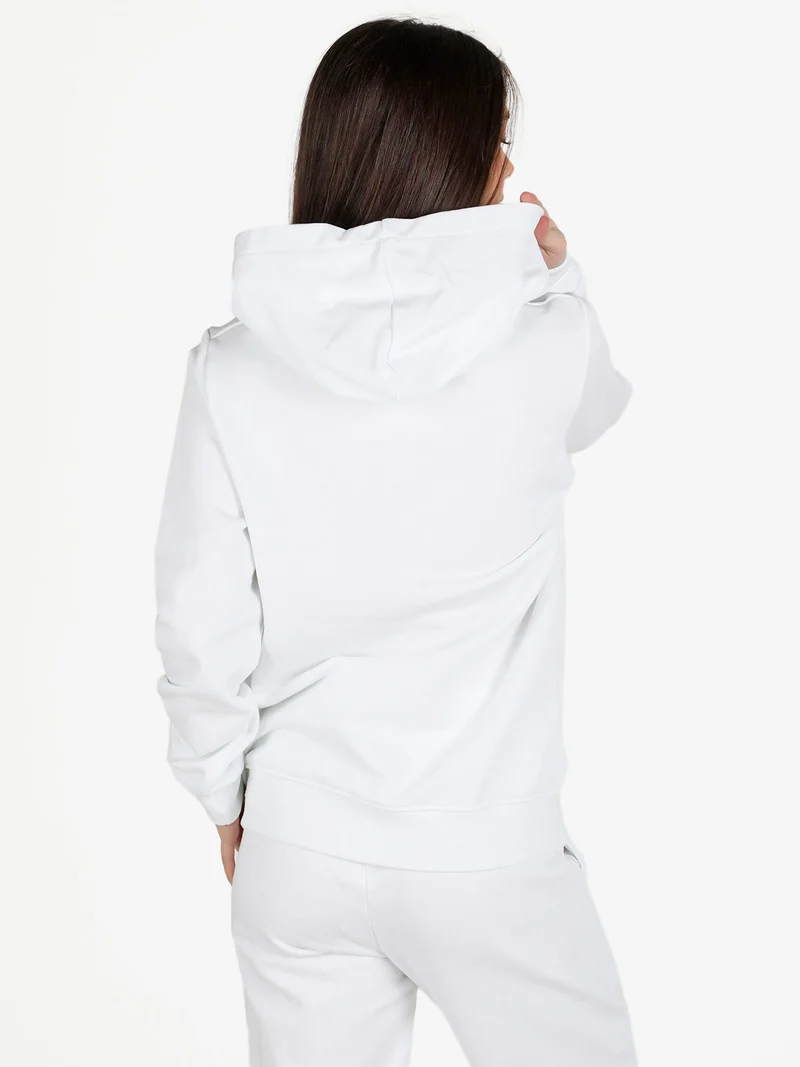 Felpa donna in cotone con cappuccio e stampa logo - bianco