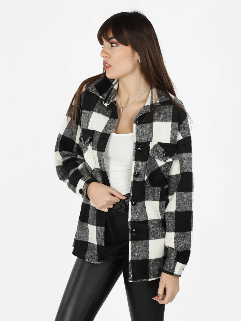 Camicia da donna a quadri in flanella - nero