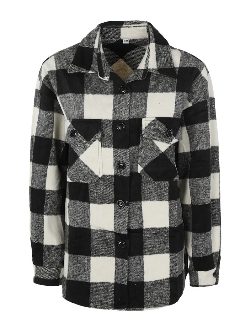 Camicia da donna a quadri in flanella - nero