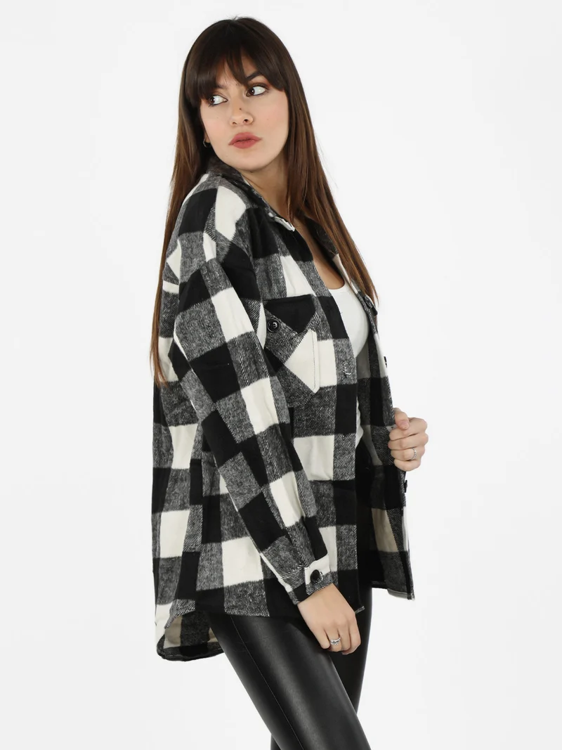 Camicia da donna a quadri in flanella - nero