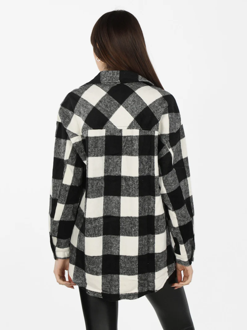 Camicia da donna a quadri in flanella - nero