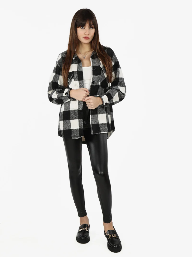 Camicia da donna a quadri in flanella - nero