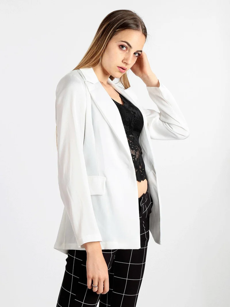 Blazer donna effetto raso - bianco