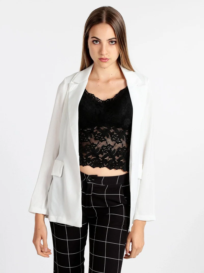 Blazer donna effetto raso - bianco