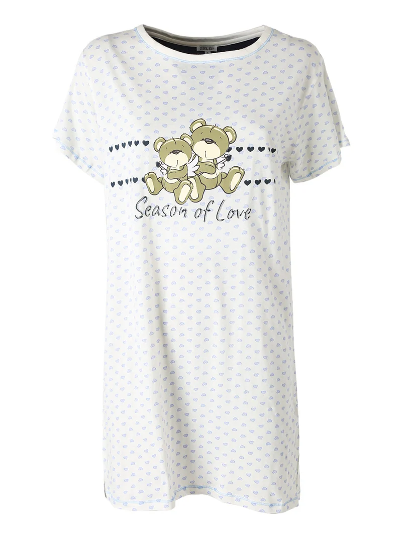 Maxi maglia da donna in cotone con stampa micro cuori e orsetti cupido - bianco