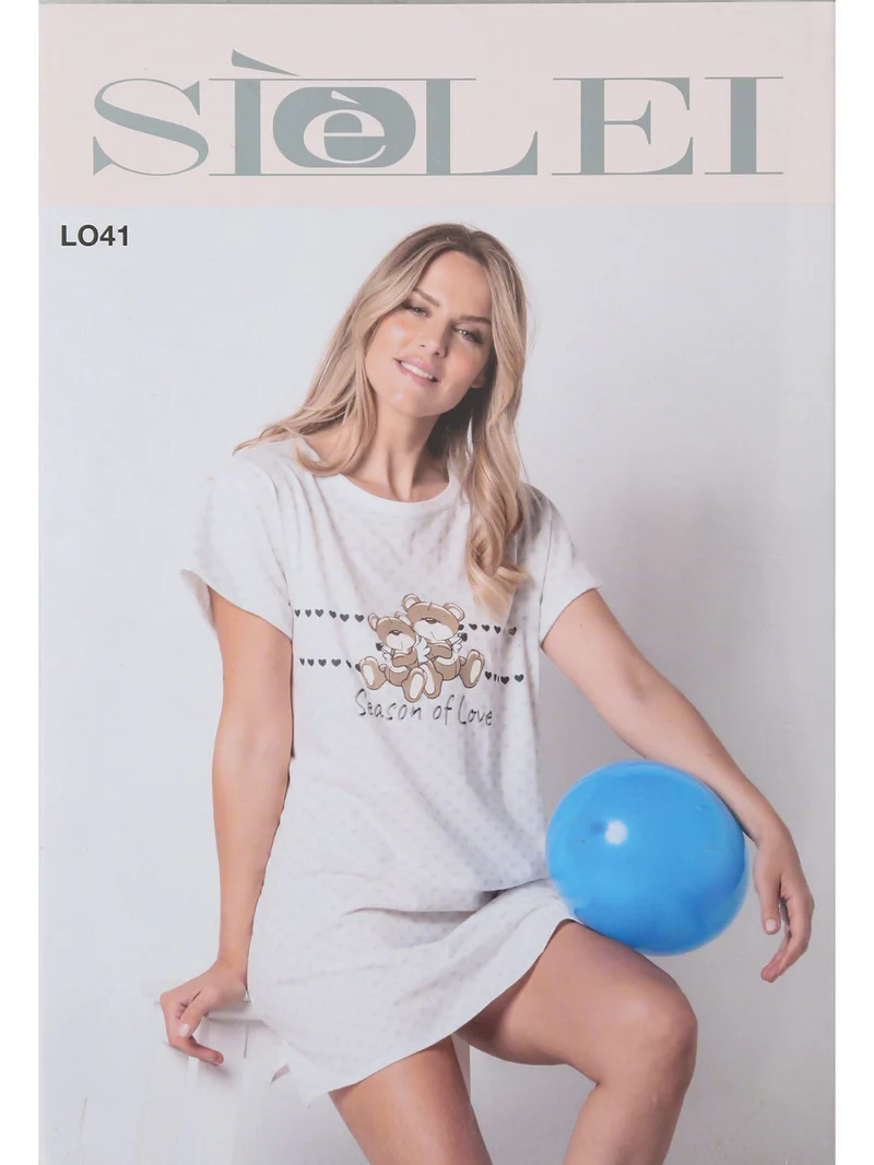 Maxi maglia da donna in cotone con stampa micro cuori e orsetti cupido - bianco