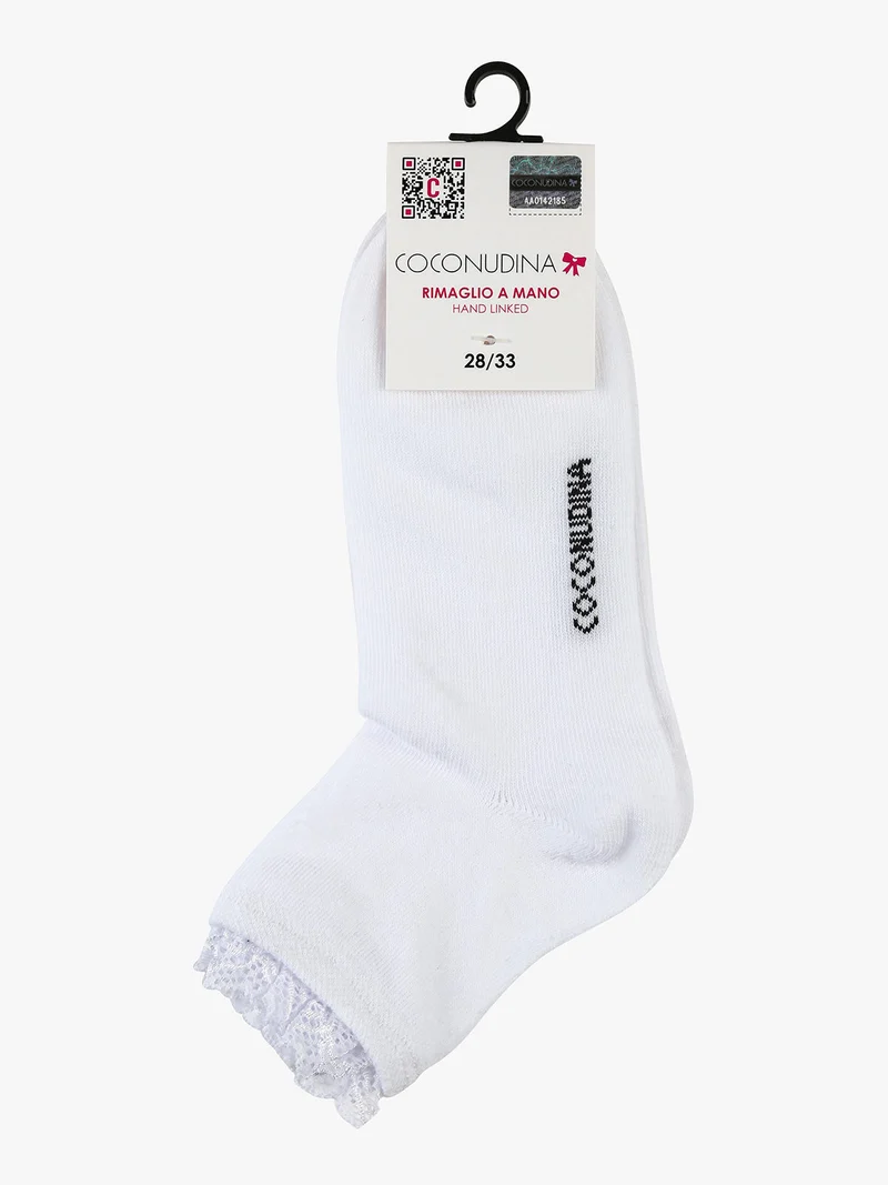 Calze corte da bambina con bordo in pizzo - bianco