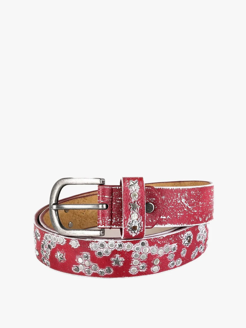 Cintura con borchie - rosso