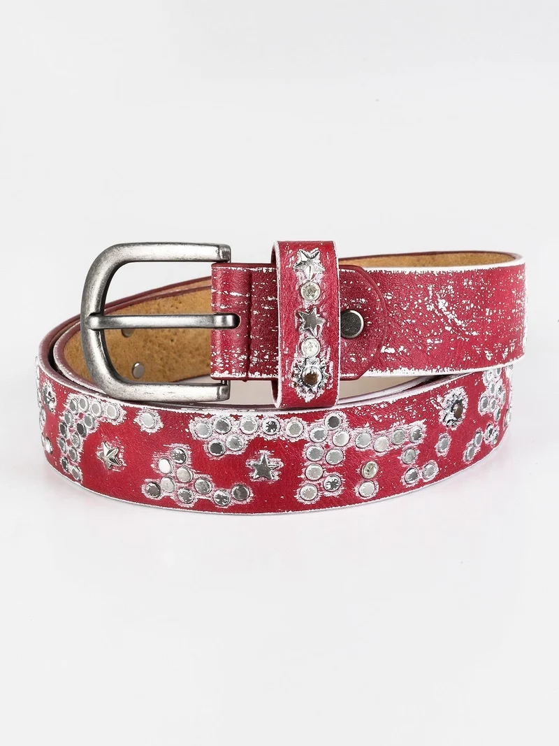 Cintura con borchie - rosso