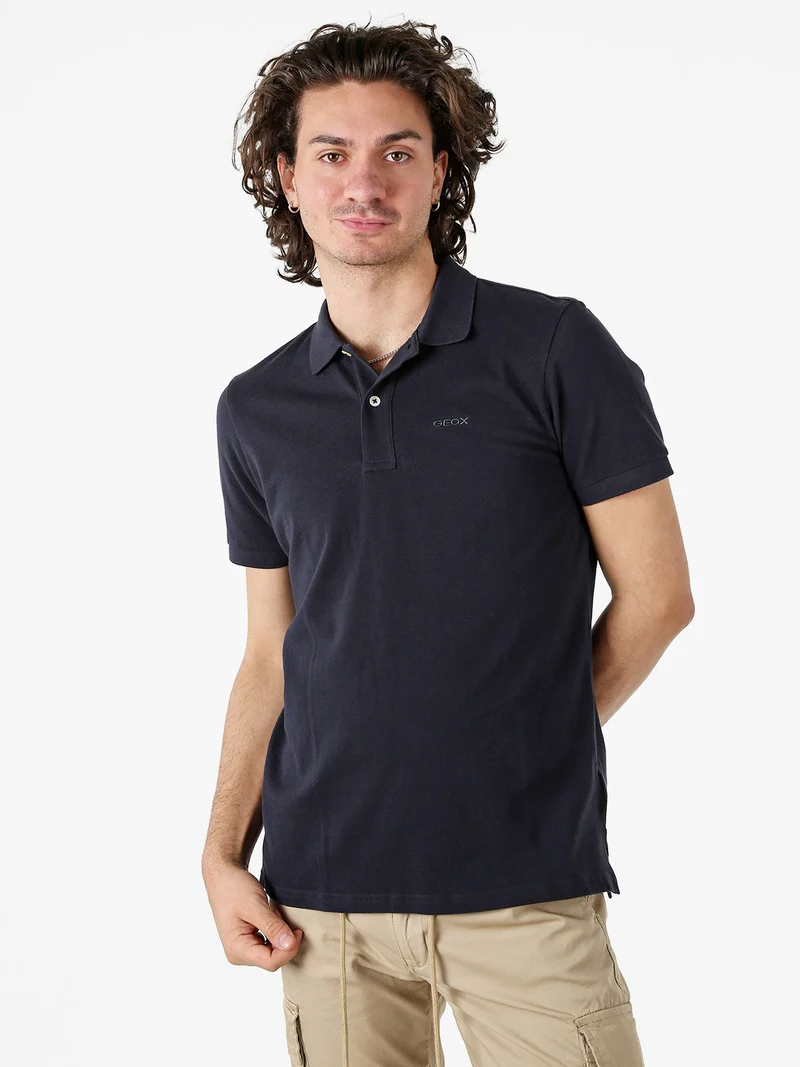 Polo da uomo in cotone a maniche corte - blu scuro