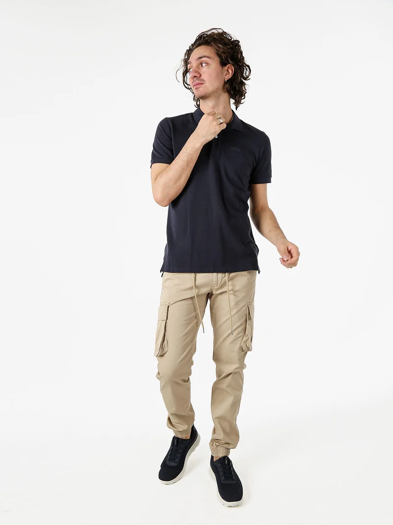 Polo da uomo in cotone a maniche corte - blu scuro