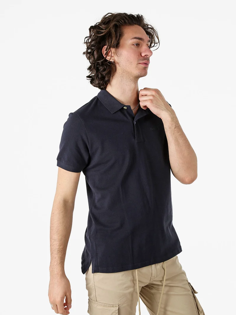 Polo da uomo in cotone a maniche corte - blu scuro
