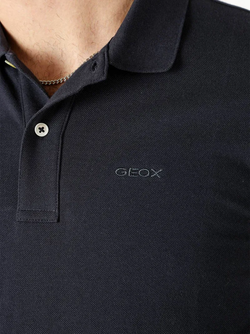 Polo da uomo in cotone a maniche corte - blu scuro