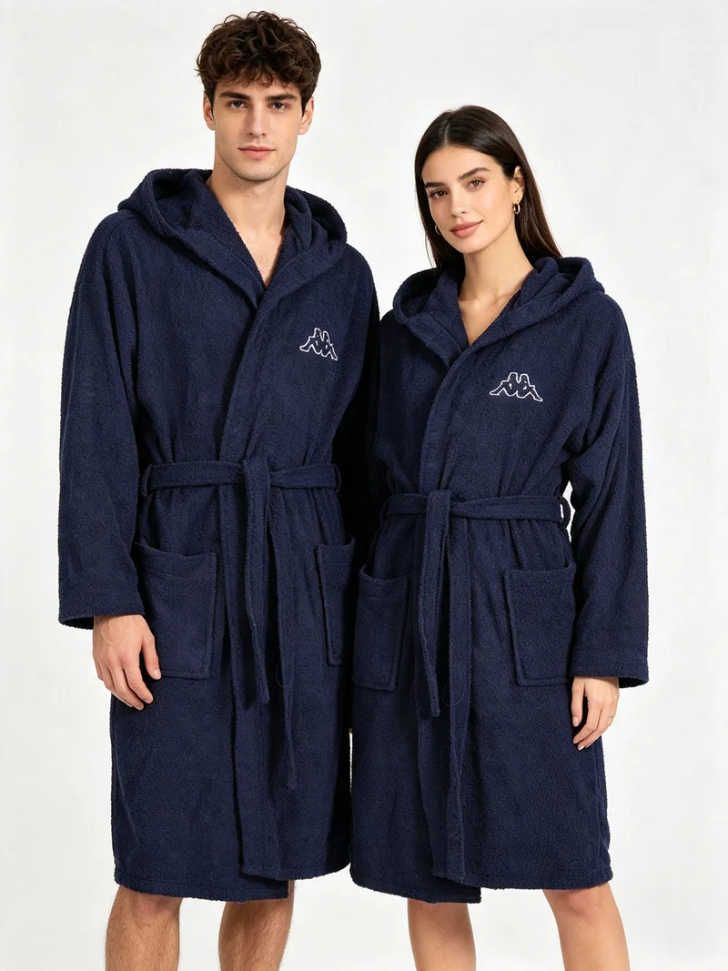 Accappatoio unisex in spugna con cappuccio - blu scuro