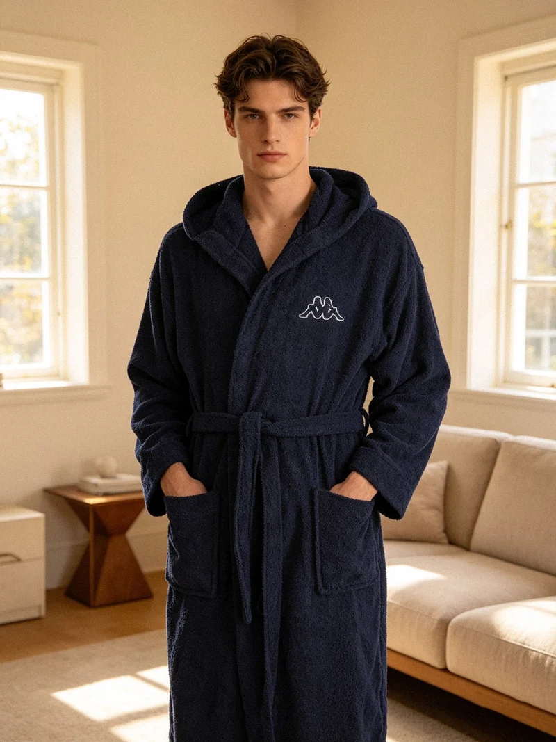 Accappatoio unisex in spugna con cappuccio - blu scuro