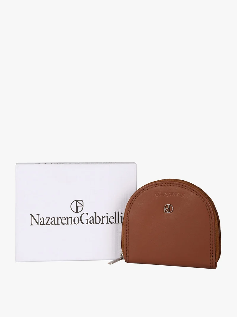 Portamonete in pelle con zip - marrone